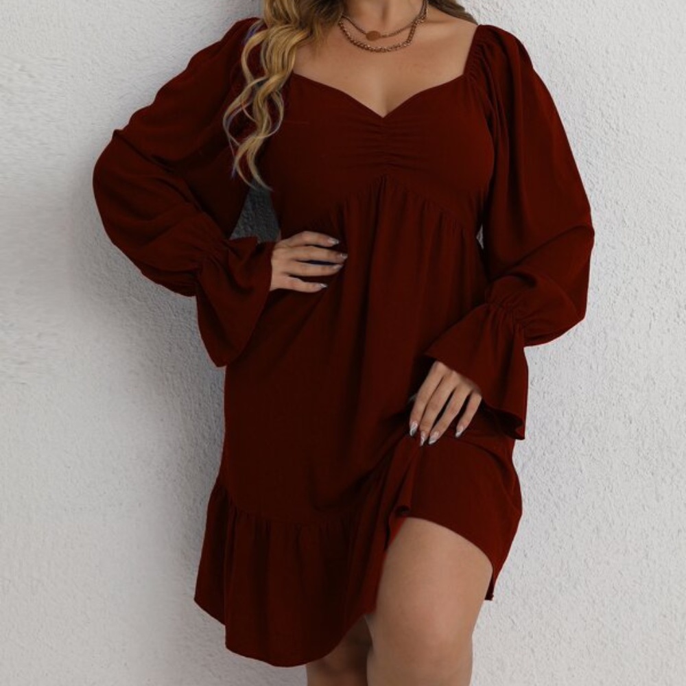 Sweetheart Royal blue Neck Ruffle Sleeve Mini Dress party Holiday - Picture 2 of 15